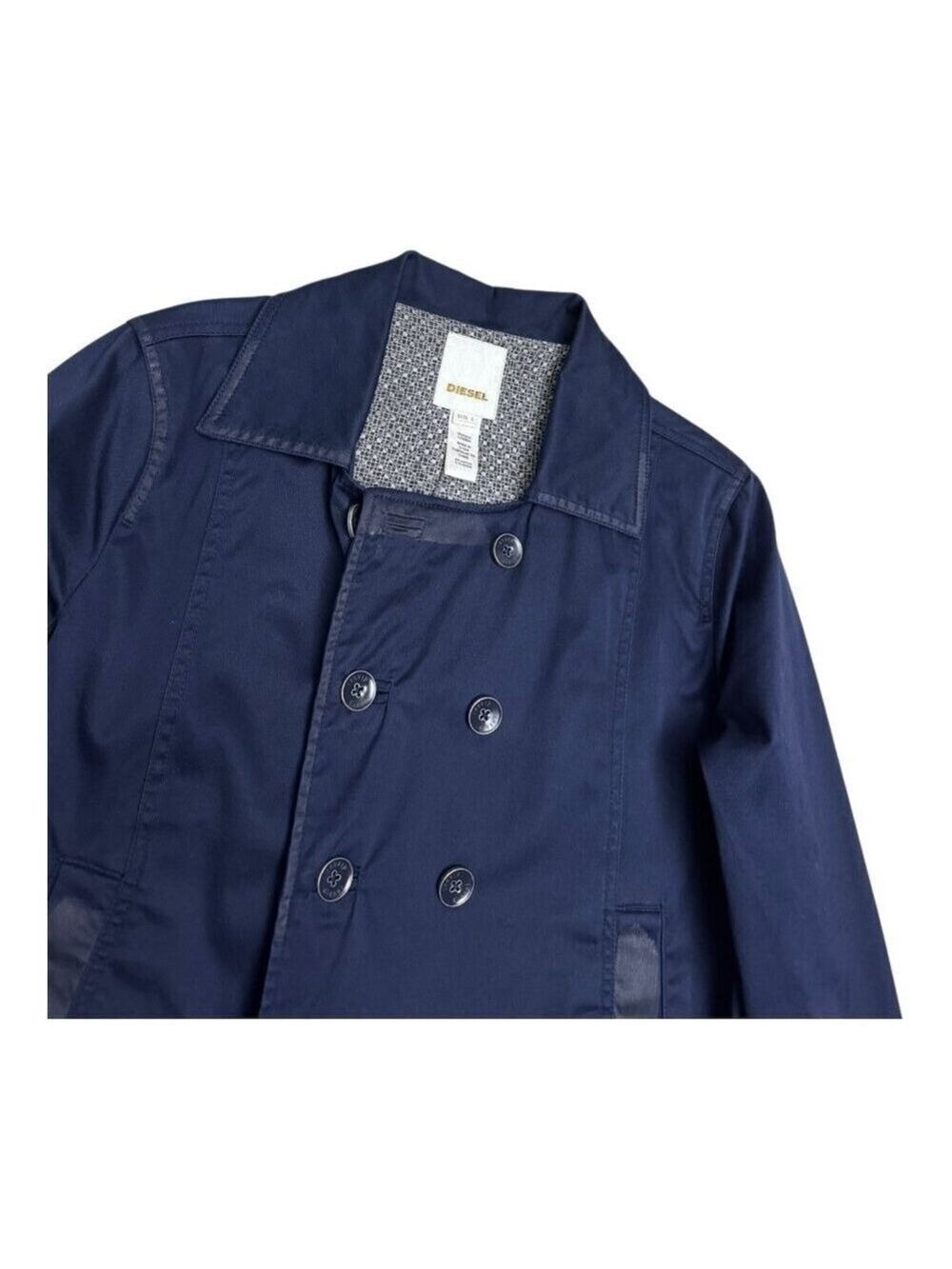 DIESEL Luxury Designer Navy Blue Cotton Light Trench Jacket Womens Large - Picture 7 of 10